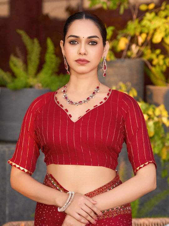 Red Silk Saree With Blouse Piece