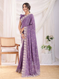 Purple Poly Georgette Festive Wear Saree With Blouse Piece