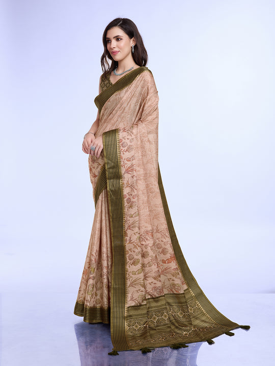 Peach Poly Silk Daily Wear Saree With Blouse Piece