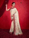 Beige Pure Tussar Viscose Border Paisley Digital Printed  With Blouse Piece