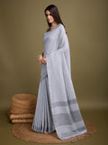 Grey Linen Blend Daily Wear Saree With Blouse Piece