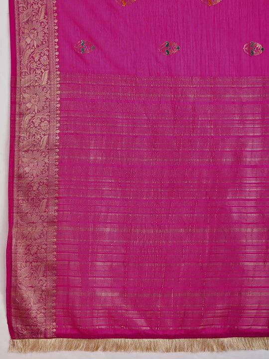 Pink Chinon Soft Silk Saree With Blouse Piece