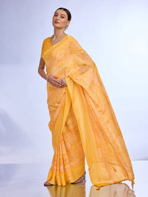 Yellow Georgette Saree With Blouse Piece