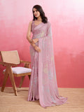 Purple Silk Georgette Festive Wear Saree With Blouse Piece