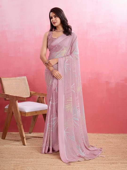 Purple Silk Georgette Festive Wear Saree With Blouse Piece