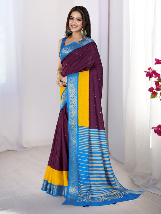 Pure Silk Woven Zari Saree With Jacquard Border And Blouse Piece