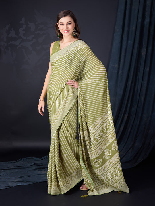 Light Green Poly Georgette Saree With Blouse Piece