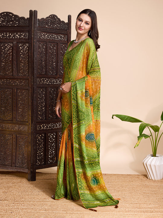 Light Green Poly Chiffon Weightless Saree With Blouse Piece
