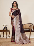 Maroon Pure Satin Silk Gala Border Concept Weaved With Jari And Minakari Rich Pallu Saree With Blouse Piece