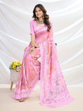 Pink Handloom Silk Festive Wear Saree With Blouse Piece