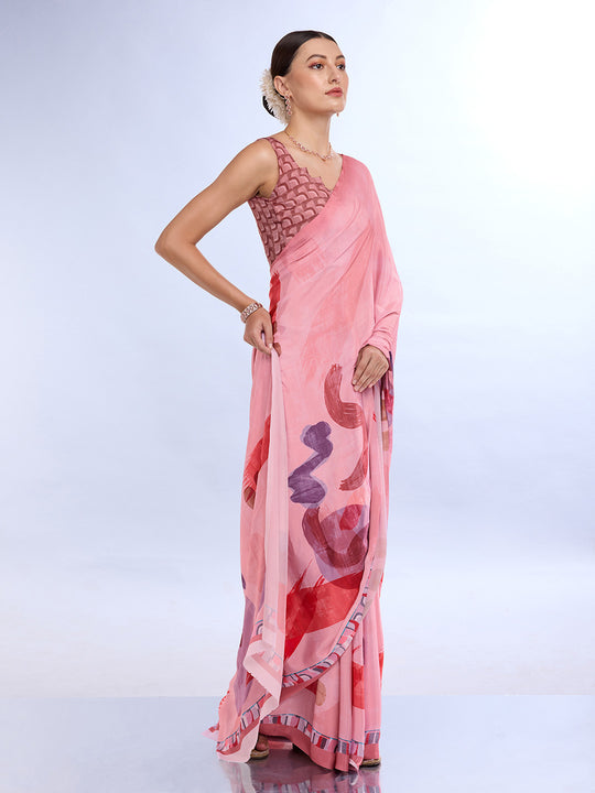 Pink Satin Saree With Blouse Piece