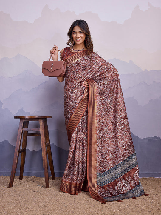 Maroon Poly Silk Festival Saree With Blouse Piece