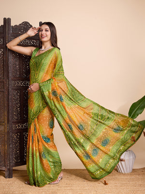 Light Green Poly Chiffon Weightless Saree With Blouse Piece