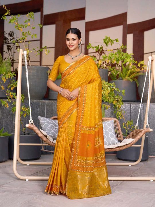 Yellow Silk Saree With Blouse Piece