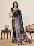 Blue Soft Silk Sarees Premium Two Tone Satin Fabric With Unique Pathani Type Designs Saree With Blouse Piece