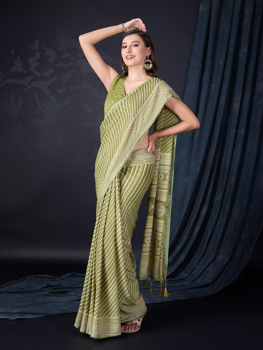 Light Green Poly Georgette Saree With Blouse Piece