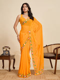 Yellow Georgette Soft Silk Saree With Blouse Piece