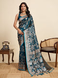 Teal Green Soft Silk Sarees Premium Two Tone Satin Fabric With Unique Designs Saree With Blouse Piece
