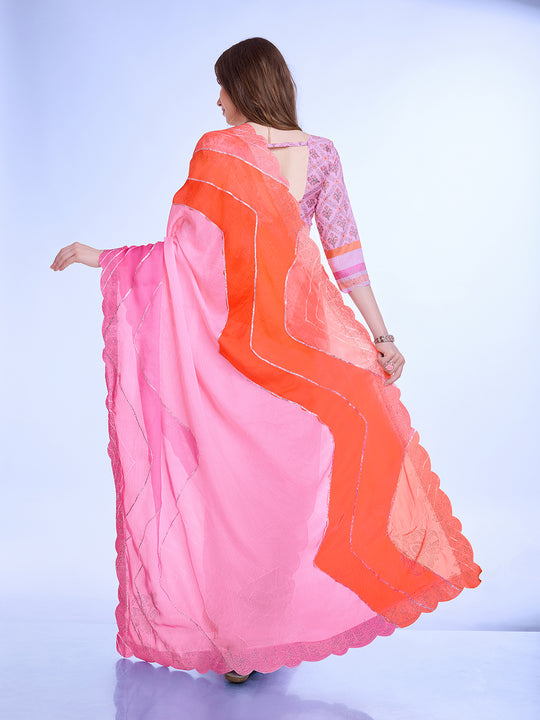 Lavender Poly Chiffon Festival Saree With Blouse Piece