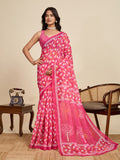 Pink Linen Saree With Jari Border All Over Single Colour Printed Saree With Blouse Piece