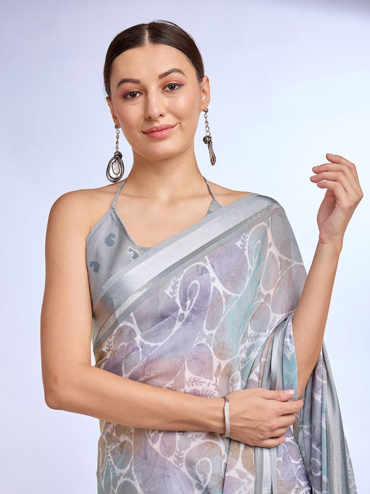 Grey Georgette Saree With Blouse Piece