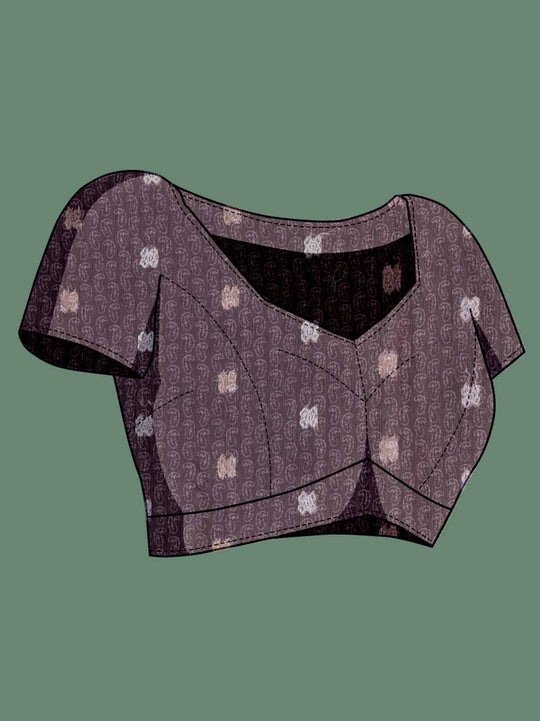 Brown Cotton Banarasi Printed Saree With Thread Embroidery Scalloping  Saree With Blouse Piece