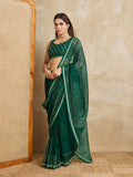 Pure Chiffon Bandhani Printed Saree With Viscose Woven Border And Blouse Piece