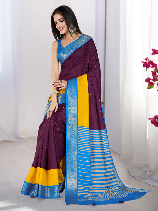 Pure Silk Woven Zari Saree With Jacquard Border And Blouse Piece