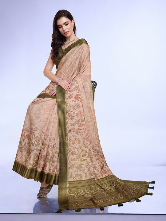 Peach Poly Silk Daily Wear Saree With Blouse Piece