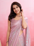Purple Silk Georgette Festive Wear Saree With Blouse Piece