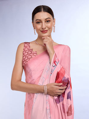 Pink Satin Saree With Blouse Piece