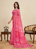 Pink Linen Saree With Jari Border All Over Single Colour Printed Saree With Blouse Piece