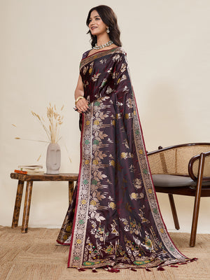 Maroon Soft Silk Sarees Premium Two Tone Satin Fabric With Unique Pathani Type Designs Saree With Blouse Piece