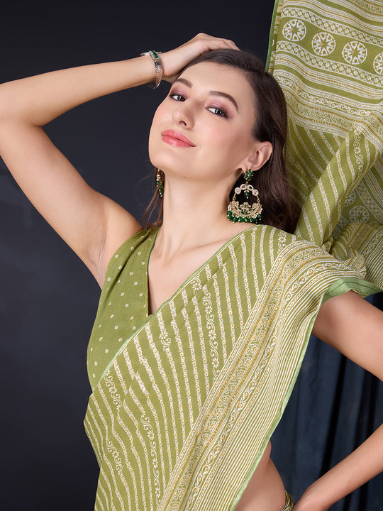 Light Green Poly Georgette Saree With Blouse Piece