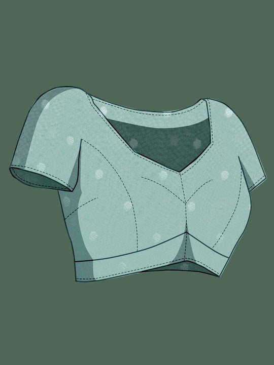 Seagreen Pure Cotton Lucknowi Woven Printed Saree With Tassels Saree With Blouse Piece