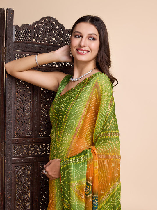 Light Green Poly Chiffon Weightless Saree With Blouse Piece