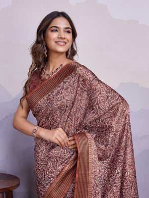 Maroon Poly Silk Festival Saree With Blouse Piece