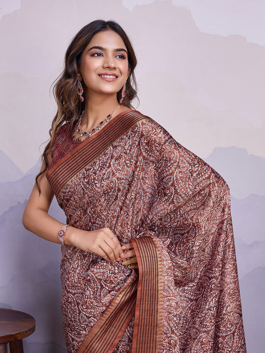 Maroon Poly Silk Festival Saree With Blouse Piece