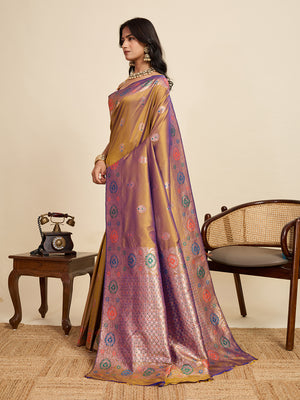 Gold Pure Jacquard Fabrics With Sona Chandi Pure Zari Work Saree With Blouse Piece