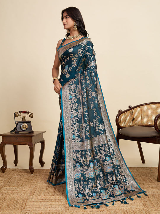 Teal Green Soft Silk Sarees Premium Two Tone Satin Fabric With Unique Designs Saree With Blouse Piece