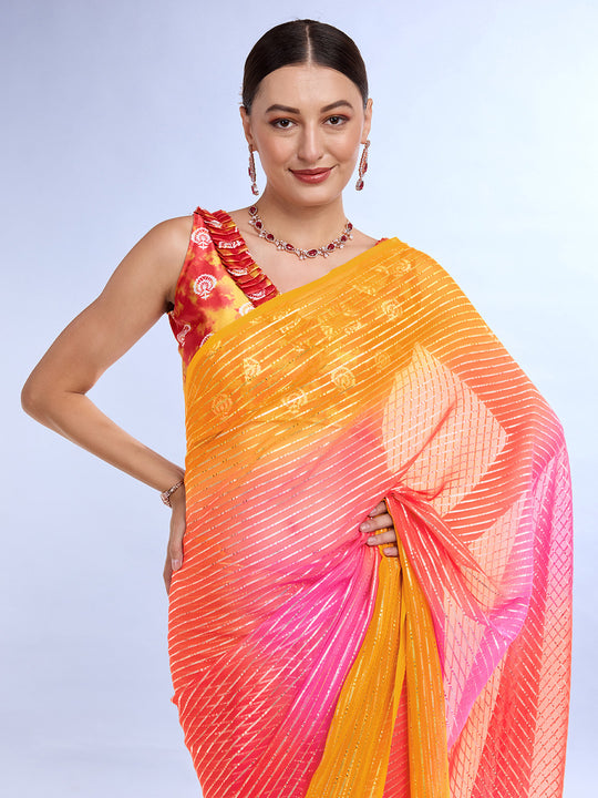 Blue & Turquoise Weightless Saree With Blouse Piece