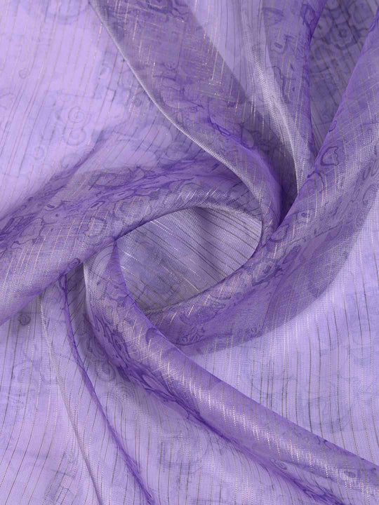 Purple Organza Zari Woven Printed Saree With Hand-Sequence Embellishment Saree With Blouse Piece