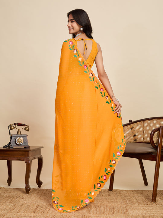 Yellow Georgette Soft Silk Saree With Blouse Piece