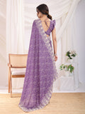 Purple Poly Georgette Festive Wear Saree With Blouse Piece