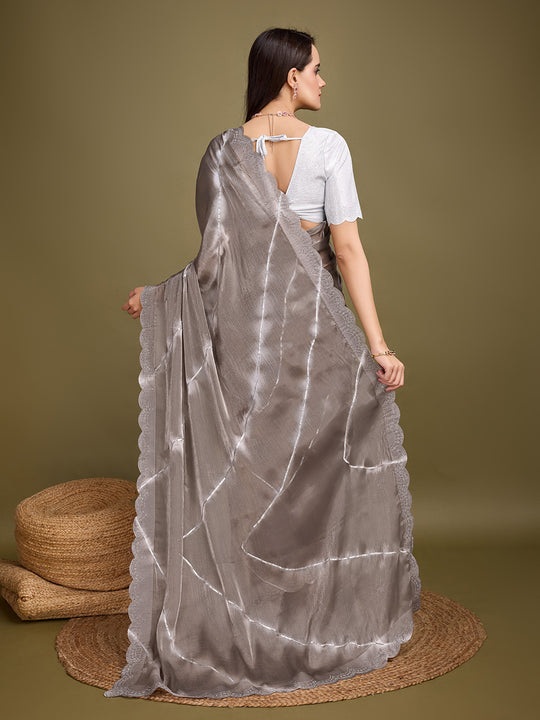 Brown Organza Party Wear Saree With Blouse Piece