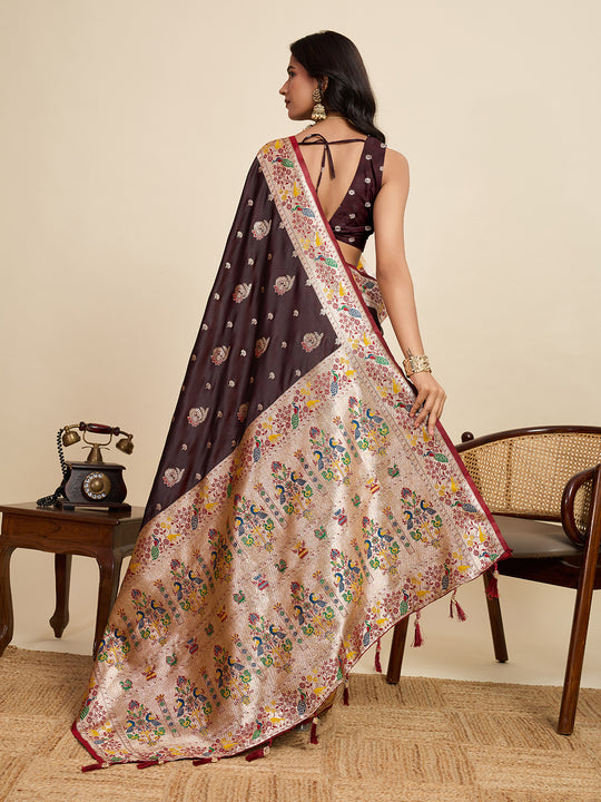 Maroon Soft Silk Sarees Premium Two Tone Satin Fabric With Unique Pathani Designs Saree With Blouse Piece
