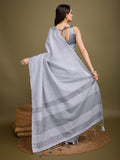 Grey Linen Blend Daily Wear Saree With Blouse Piece