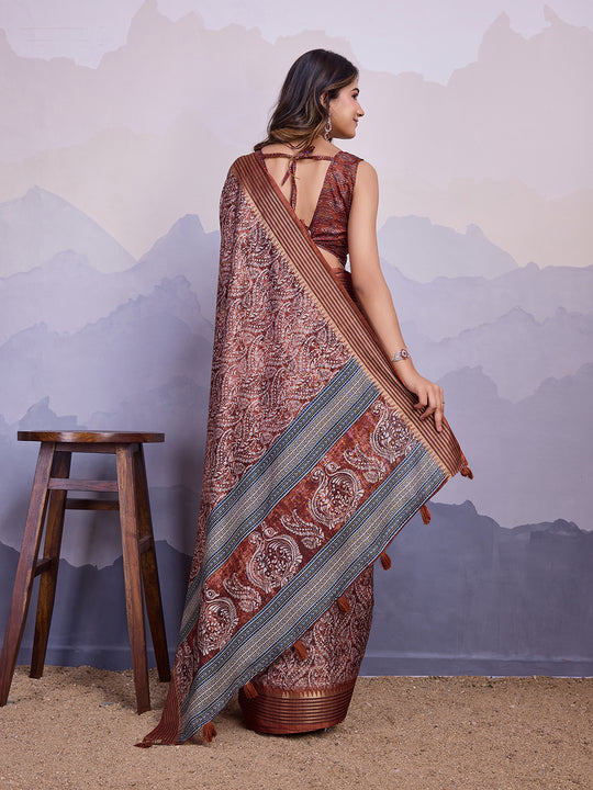 Maroon Poly Silk Festival Saree With Blouse Piece