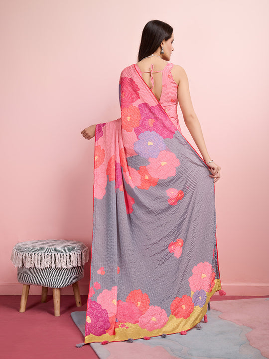 Pink Silk Blend Party Wear Saree With Blouse Piece