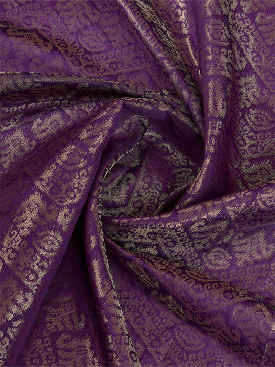 Wine Ikkat Woven Kajeevaram Silk Rich Pallu With Blouse Piece